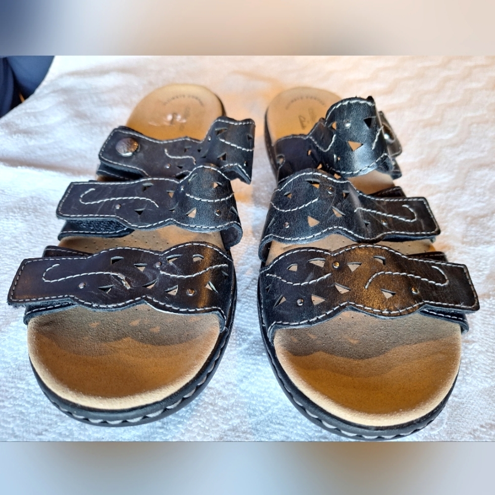 Clarks Womens Laurieann Echo black leather comfort sandals women's size 9.5 - Picture 13 of 13